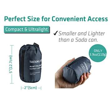 TREKOLOGY Ultralight Inflatable Camping Travel Pillow - ALUFT 2.0 Compressible, Compact, Comfortable, Ergonomic Inflating Pillows for Neck & Lumbar Support While Camp, Hiking, Backpacking