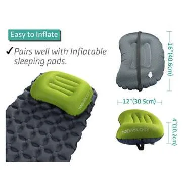 TREKOLOGY Ultralight Inflatable Camping Travel Pillow - ALUFT 2.0 Compressible, Compact, Comfortable, Ergonomic Inflating Pillows for Neck & Lumbar Support While Camp, Hiking, Backpacking