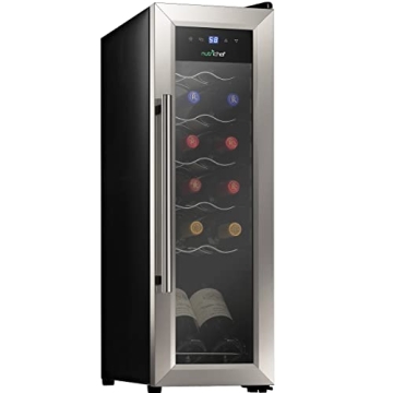 NutriChef PKCWC12 12 Bottle Cooler Refrigerator White and Red Countertop Chiller, Freestanding Compa...