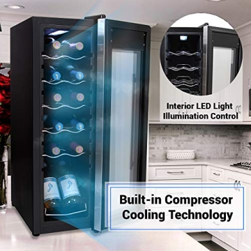 NutriChef Compact 12 Bottle Mini Wine Cooler Fridge