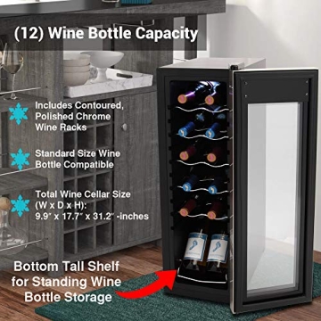 NutriChef Compact 12 Bottle Mini Wine Cooler Fridge