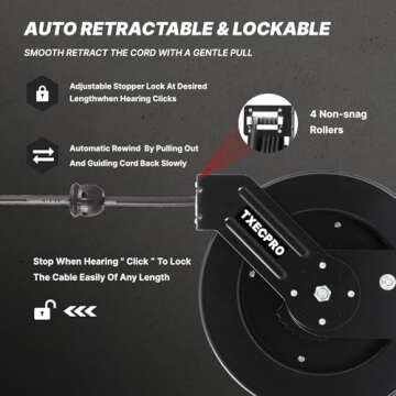 Txecpro Retractable Air Hose Reel, 3/8 IN x 50 FT Hybrid Air Hose Max 300 PSI, Air Compressor Hose Reel with 5 ft Lead in, Ceiling/Wall Mounted Air Hose Reel,Heavy Duty Air Tool