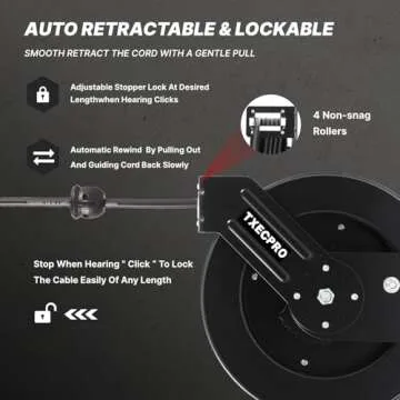 Txecpro Retractable Air Hose Reel, 3/8 IN x 50 FT Hybrid Air Hose Max 300 PSI, Air Compressor Hose Reel with 5 ft Lead in, Ceiling/Wall Mounted Air Hose Reel,Heavy Duty Air Tool