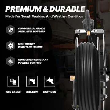 Txecpro Retractable Air Hose Reel, 3/8 IN x 50 FT Hybrid Air Hose Max 300 PSI, Air Compressor Hose Reel with 5 ft Lead in, Ceiling/Wall Mounted Air Hose Reel,Heavy Duty Air Tool