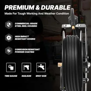 Txecpro Retractable Air Hose Reel, 3/8 IN x 50 FT Hybrid Air Hose Max 300 PSI, Air Compressor Hose Reel with 5 ft Lead in, Ceiling/Wall Mounted Air Hose Reel,Heavy Duty Air Tool