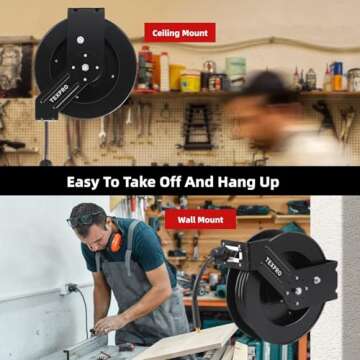 Txecpro Retractable Air Hose Reel, 3/8 IN x 50 FT Hybrid Air Hose Max 300 PSI, Air Compressor Hose Reel with 5 ft Lead in, Ceiling/Wall Mounted Air Hose Reel,Heavy Duty Air Tool