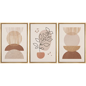 IDEA4WALL Framed Canvas Print Wall Art Set Mid-Century Geometric Pastel Semi Circles Abstract Shapes...