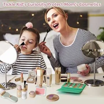 Smartwo Wooden Makeup Toy Set for Toddler Pretend Play 22 PCS Wood Beauty Salon Toys Cute Wooden Mak...