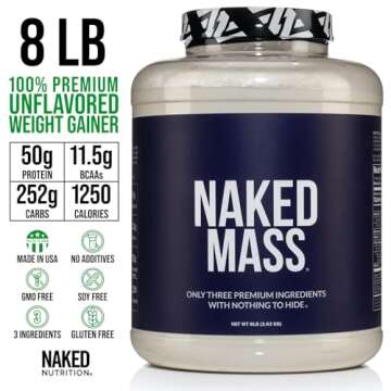 Naked Mass - Natural Weight Gainer Protein Powder - 8 LB Bulk, GMO Free, Gluten Free & Soy Free. No Artificial Ingredients - 1,250 Calories per Serving