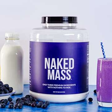 Naked Mass - Natural Weight Gainer Protein Powder - 8 LB Bulk, GMO Free, Gluten Free & Soy Free. No Artificial Ingredients - 1,250 Calories per Serving