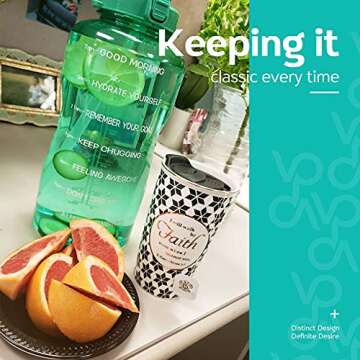 Venture Pal Large 1 Gallon/128 OZ (When Full) Motivational BPA Free Leakproof Water Bottle with Straw & Time Marker Perfect for Fitness Gym Camping Outdoor Sports-Green