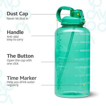 Venture Pal Large 1 Gallon/128 OZ (When Full) Motivational BPA Free Leakproof Water Bottle with Straw & Time Marker Perfect for Fitness Gym Camping Outdoor Sports-Green