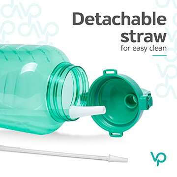 Venture Pal Large 1 Gallon/128 OZ (When Full) Motivational BPA Free Leakproof Water Bottle with Straw & Time Marker Perfect for Fitness Gym Camping Outdoor Sports-Green
