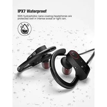Bluetooth Headphones,Wireless Earbuds IPX7 Waterproof Sports Earphones with Mic HD Stereo Sweatproof in-Ear Earbuds Gym Running Workout 8 Hour Battery Noise Cancelling Headsets