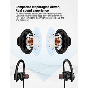 Bluetooth Headphones,Wireless Earbuds IPX7 Waterproof Sports Earphones with Mic HD Stereo Sweatproof in-Ear Earbuds Gym Running Workout 8 Hour Battery Noise Cancelling Headsets