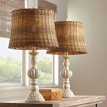 John Timberland Trinidad Country Cottage Natural Table Lamps 26.5" High Set of 2 Antique White Candl...