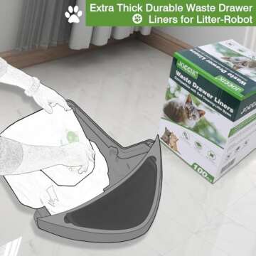 Cat Litter Box Liner Bags Compatible with Self-Cleaning Litter Box Robot 100 Pack, Waste Drawer Liners Heavy Duty White 9-11 Gallons Replacement Bags…