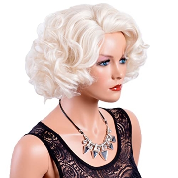 GNIMEGIL Short Blonde Curly Wigs - Platinum Hair for Costumes & Parties