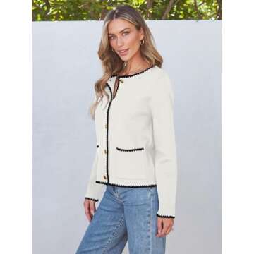 LILLUSORY Womens Cardigan Sweater Fall Outfits Clothes Fashion Trendy 2024 Jacket Blazer Lady Outerwear Button Down Lightweight Coat White XL
