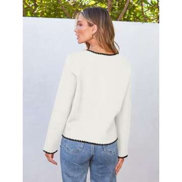 LILLUSORY Womens Cardigan Sweater Fall Outfits Clothes Fashion Trendy 2024 Jacket Blazer Lady Outerwear Button Down Lightweight Coat White XL