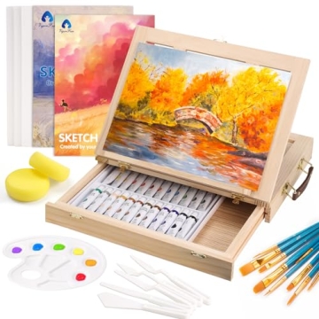 Painting Supplies Set, 49 Pieces Watercolor Painting Kit with Wooden Tabletop Easel