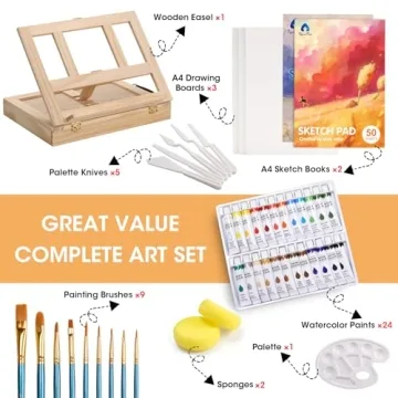 Deluxe Painting Set with Watercolor Paints and Easel