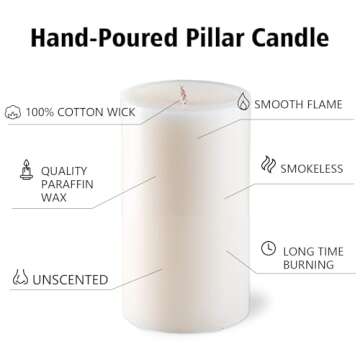 Unscented Pillar Candles Set of 6, Ivory Pillar Candles Bulk (2.8x4 inch) Dripless and Smokeless Candles, 50-Hour Burning Time Large Pillars Candles for Dinner Table, Christmas and Home Decor