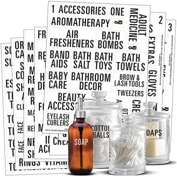 Talented Kitchen 186 Bold All Caps Bathroom Labels, Beauty & Makeup Labels Black Labels on Clear Bac...