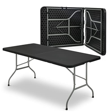 MoNiBloom 6Ft Folding Table, Heavy Duty Portable Plastic Dining Tables Fold in Half Indoor Outdoor D...