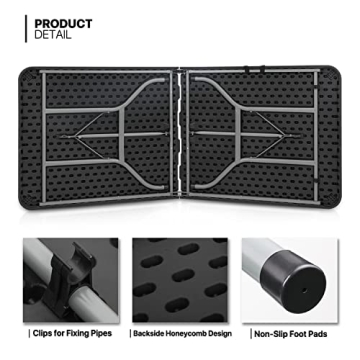 MoNiBloom 6Ft Folding Table, Heavy Duty Portable Plastic Dining Tables Fold in Half Indoor Outdoor Desk w/Handle, Lock for Camping Picnic Party, Black