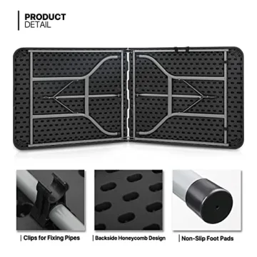 MoNiBloom 6Ft Folding Table, Heavy Duty Portable Plastic Dining Tables Fold in Half Indoor Outdoor Desk w/Handle, Lock for Camping Picnic Party, Black