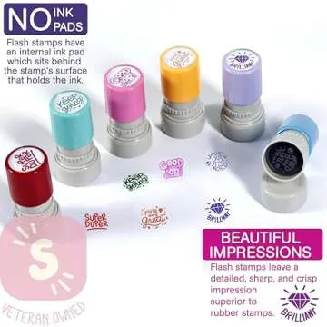 Stamp Joy - 6 Self-Ink Flash Stamp Set, Multicolor Teacher Stamps, Office Stationery Stamps, Pre-Inked, Refillable Stamps (Inspiration Set)
