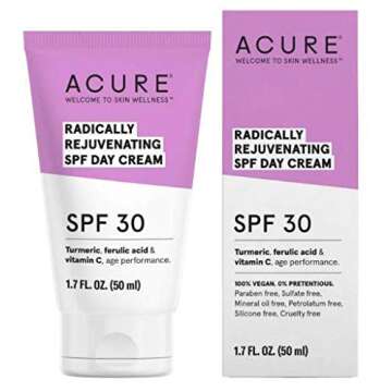 Acure Organics Radically Rejuvenating SPF 30 Day Cream (Pack of 2) With Aloe Vera, Argan, Vitamin C, Shea Butter, Coconut Oil, Turmeric Root and Blue Tansy Flower, 1.7 fl. oz. each