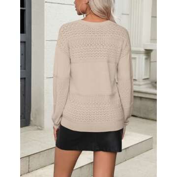 Zeagoo 2025 Womens Sweaters Casual Long Sleeve V Neck Lightweight Crochet Pullover Sweater Tops Brown