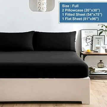 DAN RIVER Full Jersey Sheet Set | Luxury 100% Cotton Bed Sheets | T-Shirt Sheets | All Season Bedding | Soft Comfortable Deep Pocket Jersey Cotton Bed Sheets (4Pc, Full, Black)