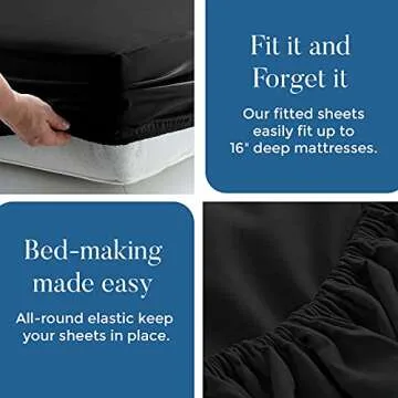 DAN RIVER Full Jersey Sheet Set | Luxury 100% Cotton Bed Sheets | T-Shirt Sheets | All Season Bedding | Soft Comfortable Deep Pocket Jersey Cotton Bed Sheets (4Pc, Full, Black)