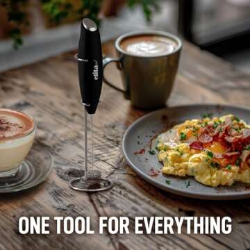ElitaPro Powerful Milk Frother Wand - Handheld Coffee Frother - Mini Foam Maker With Stand - Whisk Drink Mixer & Foamer for Coffee, Latte, Cappuccino, Frappe, Matcha, Hot Chocolate (Black)