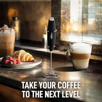 ElitaPro Powerful Milk Frother Wand - Handheld Coffee Frother - Mini Foam Maker With Stand - Whisk Drink Mixer & Foamer for Coffee, Latte, Cappuccino, Frappe, Matcha, Hot Chocolate (Black)