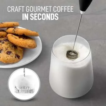 ElitaPro Powerful Milk Frother Wand - Handheld Coffee Frother - Mini Foam Maker With Stand - Whisk Drink Mixer & Foamer for Coffee, Latte, Cappuccino, Frappe, Matcha, Hot Chocolate (Black)