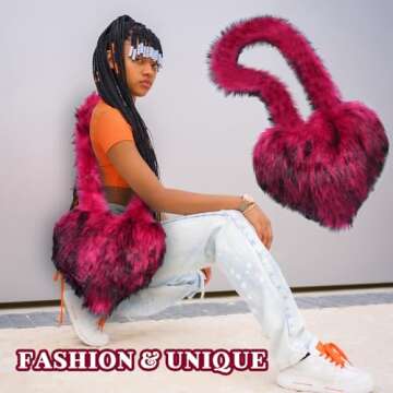Abbylike Heart Shaped Furry Purse for Trendy Women and Girls