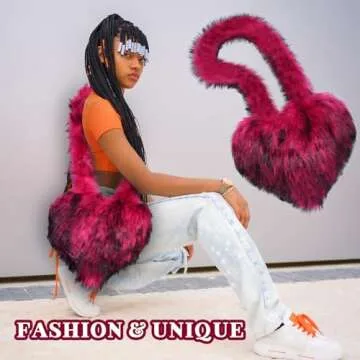 Abbylike Heart Shaped Furry Purse for Trendy Women and Girls
