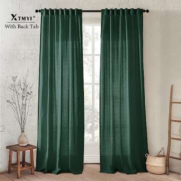 XTMYI Forest Green Curtains 96 Inches Long for Living Room,Light Filtering Back Tab Hooks Pleated Se...