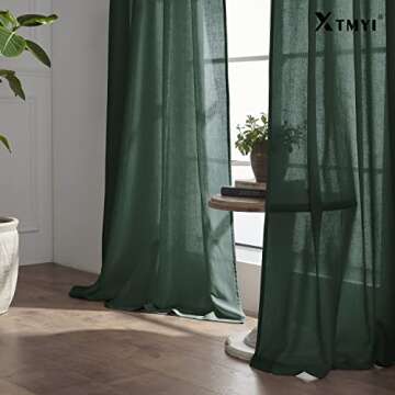 XTMYI Forest Green Curtains 96 Inches Long for Living Room,Light Filtering Back Tab Hooks Pleated Semi Sheer Dark Academia Curtains for Room Decor Bedroom 96 Length 2 Panels