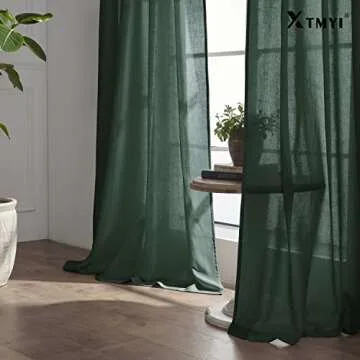 XTMYI Forest Green Curtains 96 Inches Long for Living Room,Light Filtering Back Tab Hooks Pleated Semi Sheer Dark Academia Curtains for Room Decor Bedroom 96 Length 2 Panels