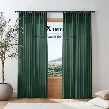 XTMYI Forest Green Curtains 96 Inches Long for Living Room,Light Filtering Back Tab Hooks Pleated Semi Sheer Dark Academia Curtains for Room Decor Bedroom 96 Length 2 Panels