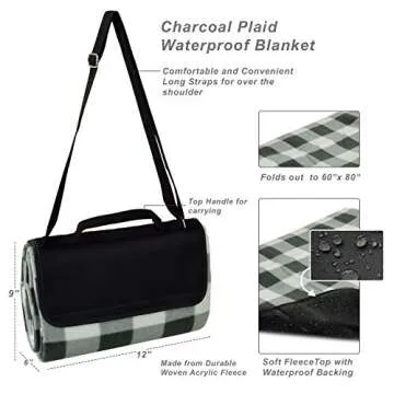 Picnic at Ascot Charcoal Plaid Blanket Perfect for Outdoors
