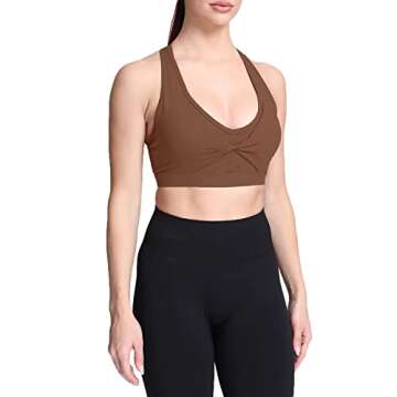 Aoxjox Twist Sports Bras for Women Workout Fitness Training Elegance V Neck Racerback Yoga Crop Tank Top (Dandelion Brown, Medium)