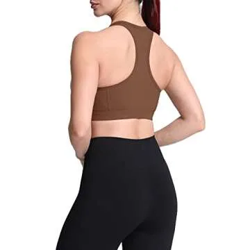 Aoxjox Twist Sports Bras for Women Workout Fitness Training Elegance V Neck Racerback Yoga Crop Tank Top (Dandelion Brown, Medium)