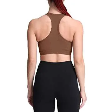 Aoxjox Twist Sports Bras for Women Workout Fitness Training Elegance V Neck Racerback Yoga Crop Tank Top (Dandelion Brown, Medium)