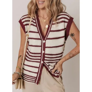Dokotoo Vest Tops for Women Striped Button Women Vest Trendy Spring Outfits for Women 2025 Sweater Vest Women Red Small